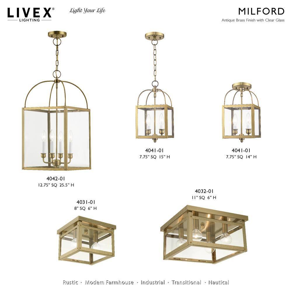 Livex Lighting Milford 4 - Light Flush Mount in  Antique Brass