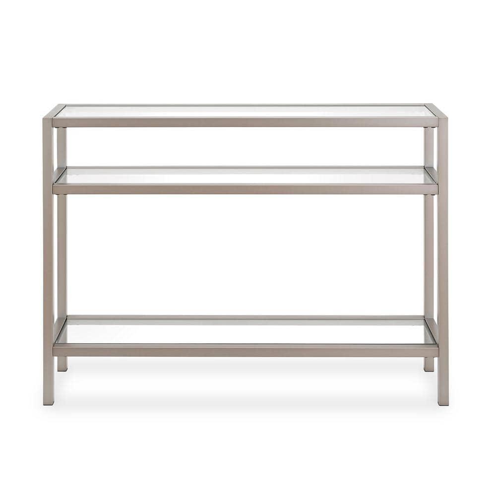 Evelyn&Zoe 42" Satin Nickel Metal/Glass Console Table