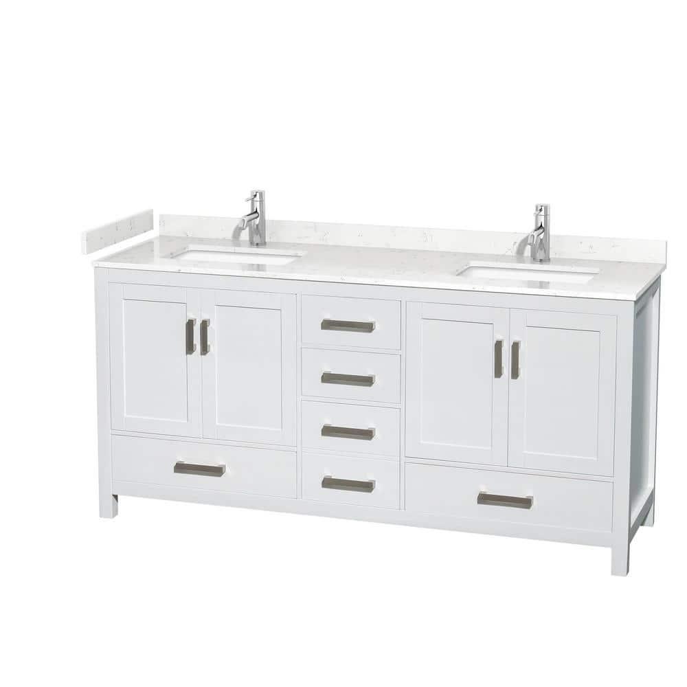 Wyndham Collection Sheffield 72" Freestanding Double Bathroom Vanity with Cultured Marble Top