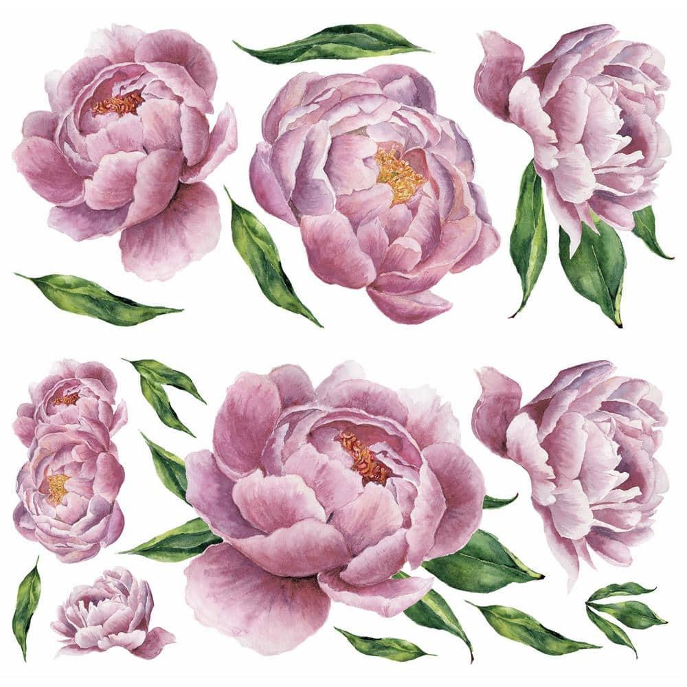 RoomMates Large Peony Peel and Stick Giant Wall Decal: Vinyl Floral Art, Self-Adhesive, Repositionable, Modern Decor