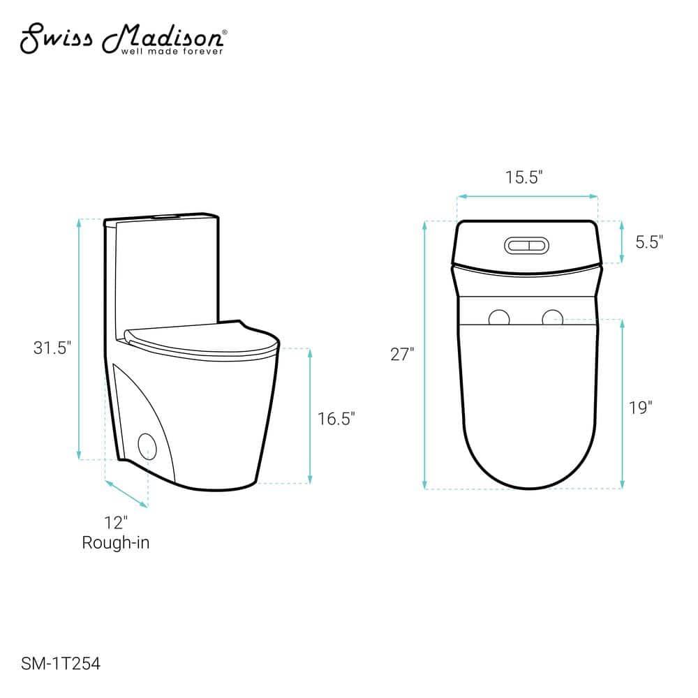 St. Tropez One Piece Elongated Toilet Dual Vortex Flush 1.6 GPF
