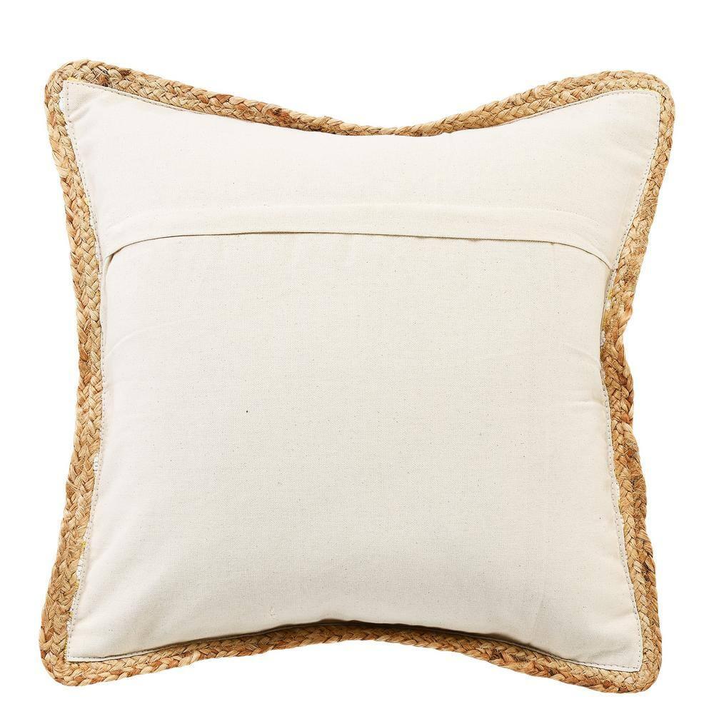 Ox Bay Ringo 20" x 20" Golden Yellow/White Jute Bordered Striped Cotton Adult Decorative Throw Pillow