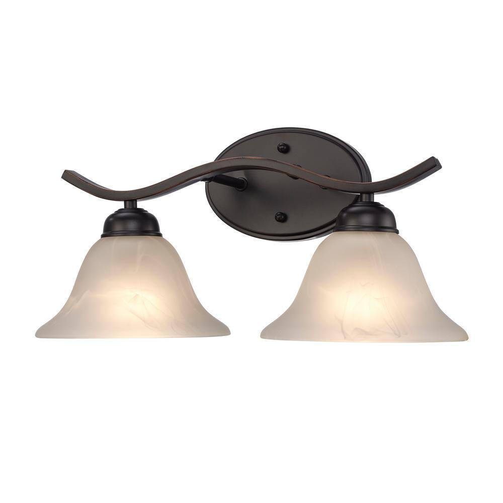 Hollyslope 17 in. 2-Light Oil Rubbed Bronze Bathroom Vanity Light Fixture with Marbleized Glass Shades