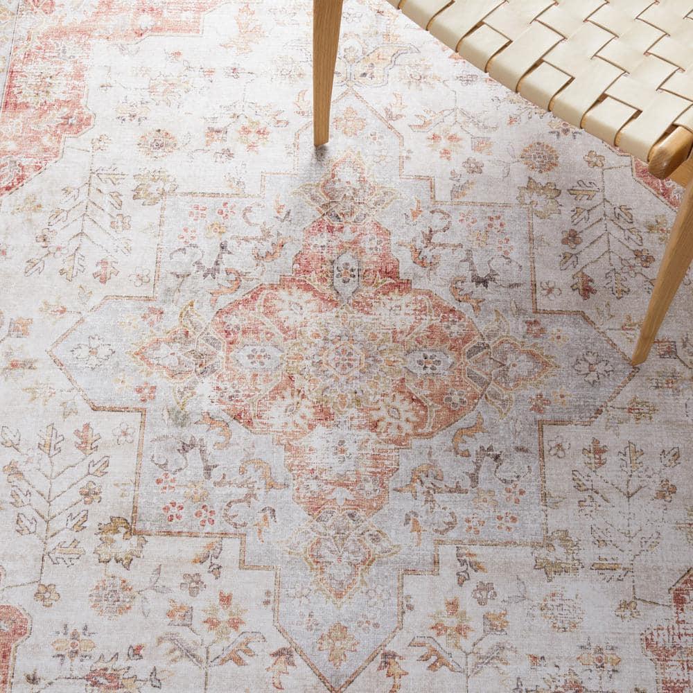 Tucson TSN105 Power Loomed Machine Washable Area Rug - Light Grey/Rust - 4'x4' - Safavieh.