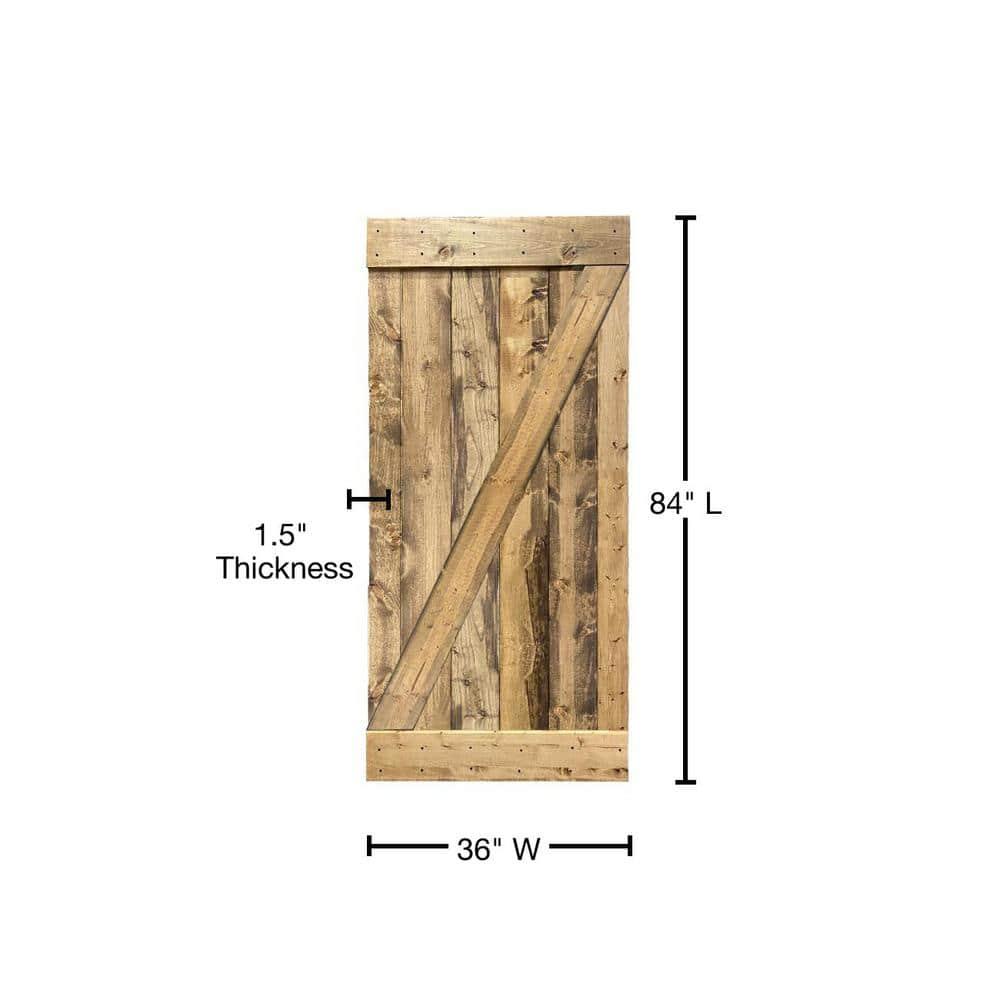 36 in. x 84 in. Distressed Z Series Weather Oak Solid Knotty Pine Wood Interior Sliding Barn Door Slab