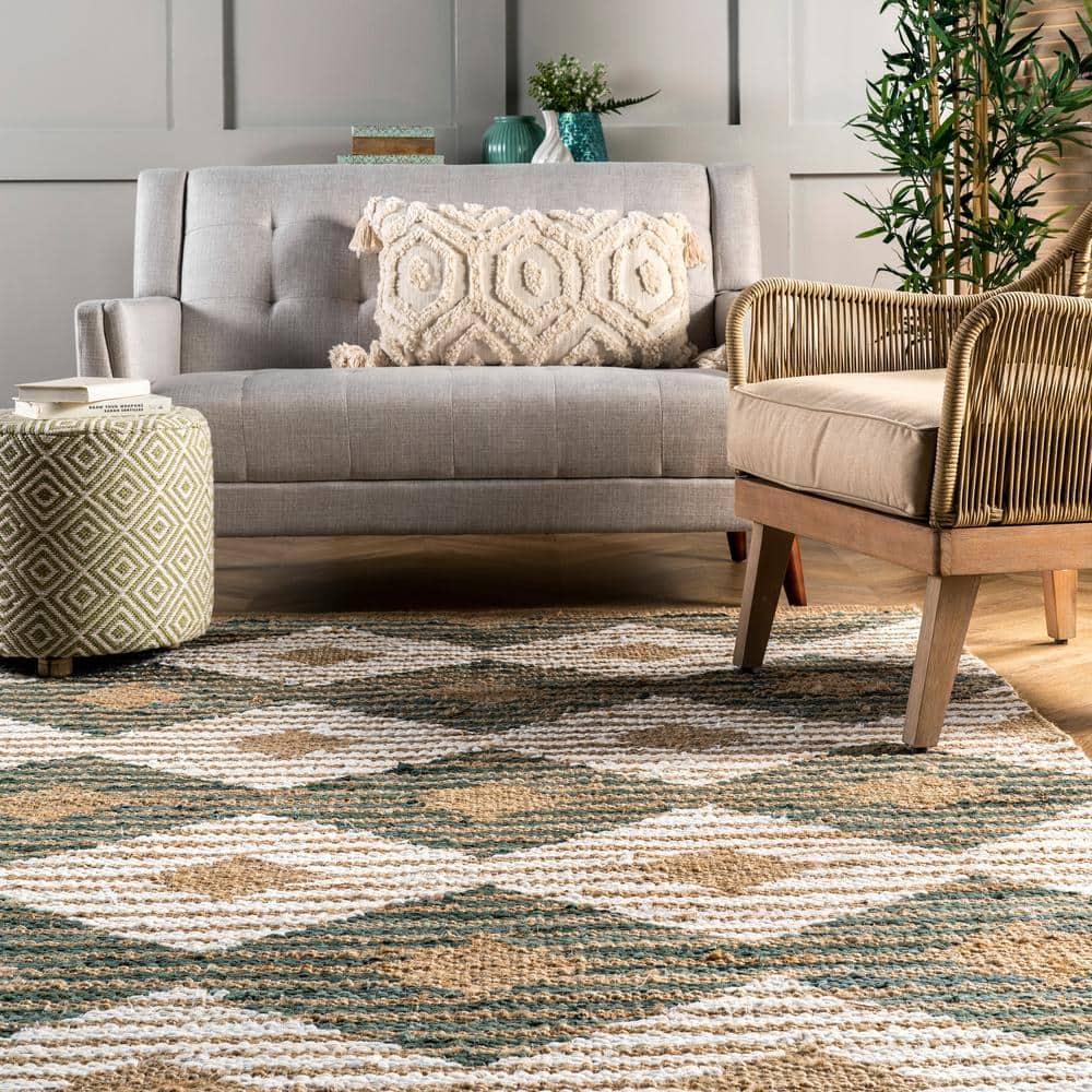 nuLOOM Hand Braided Marla Denim And Jute Diamonds Area Rug, 3' x 5', Olive