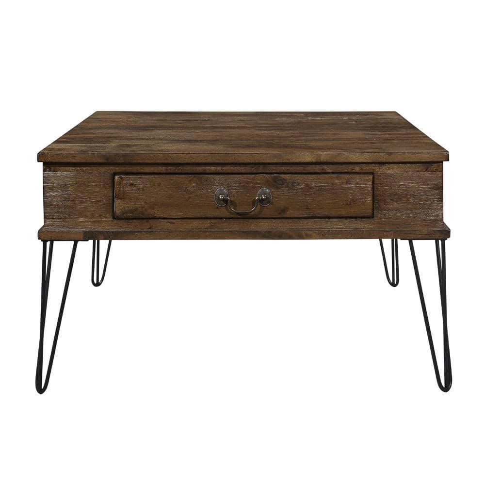 Benjara BM313581 32 in. Itti Square Cocktail Coffee Table with 2 Drawers - Wood - Brown & Bronze