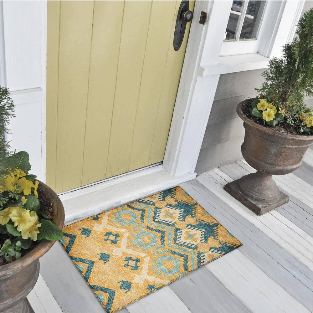 Addison Rugs Indoor/ Outdoor Addison Yuma Southwest Ikat Washable Area Rug 1'8" x 2'6" - Yellow