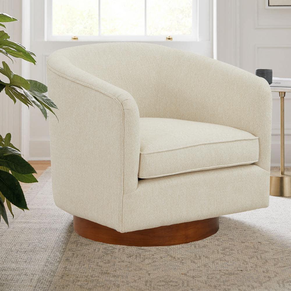 Comfort Pointe Muriel Beige Fabric Wood Base Swivel Accent Chair