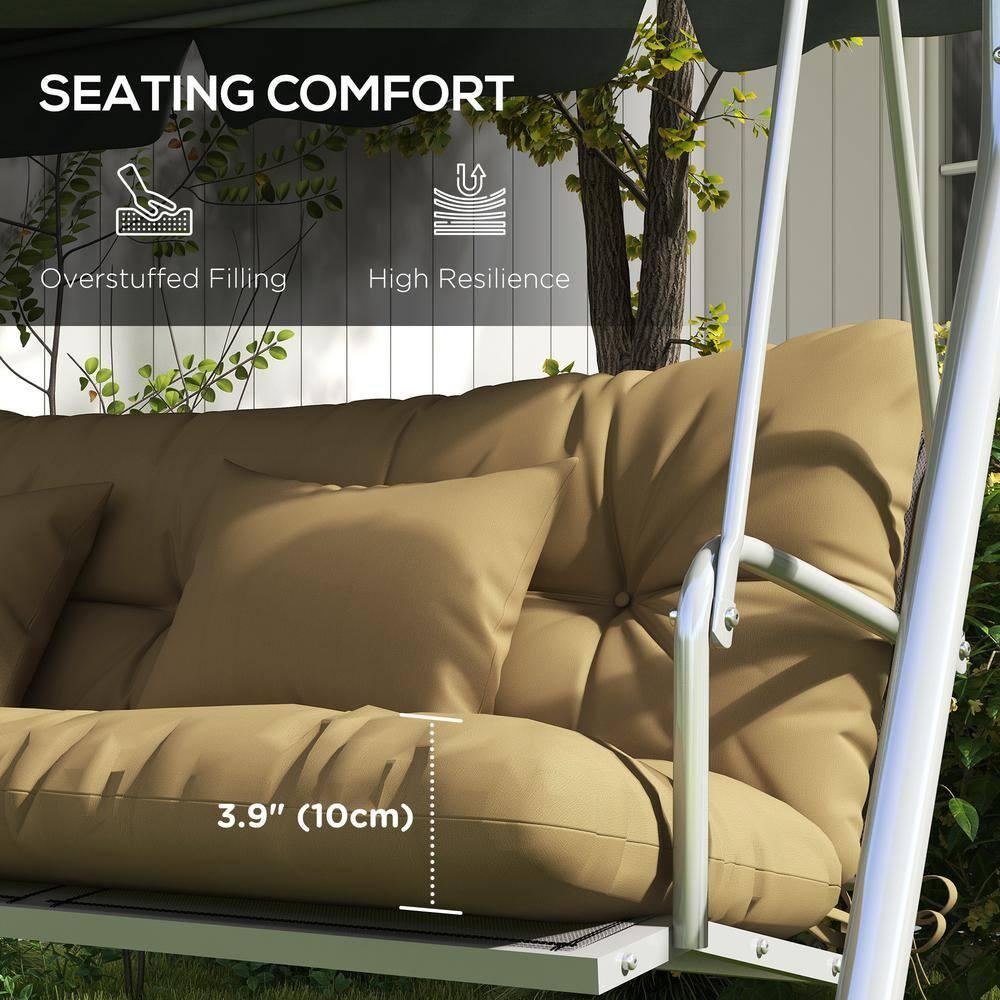 Outsunny 59" Tufted Bench Cushions & Throw Pillows, Replacement Bench Seat Pad, Back & 2 Pillows for Outdoor Furniture, Tan