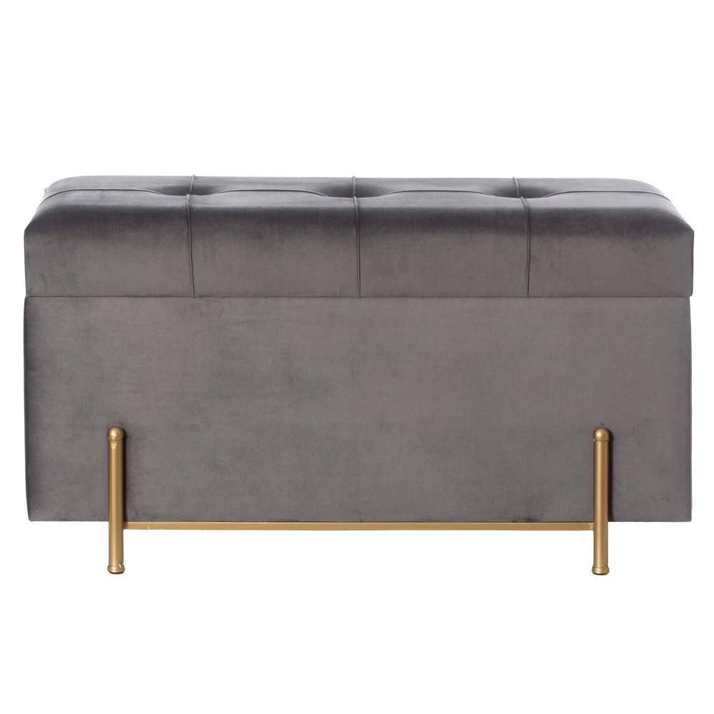 Fabulaxe Large Rectangle Velvet Storage Ottoman with Golden Legs | Sitting Bench for Living Room Home Decor with Cylindrical Golden Support (Gray)