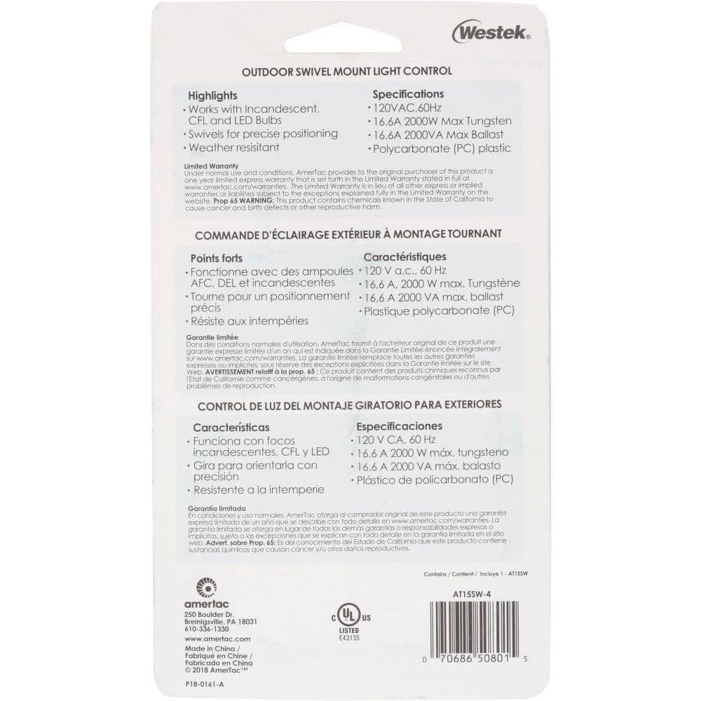 Westek AT15SW-4 2000-watt Stem Mount Light Control with Swivel Base, Gray