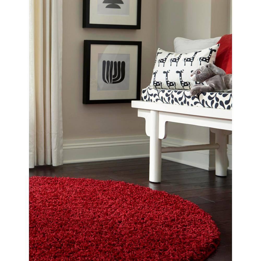 Unique Loom Solid Shag Collection Area Rug (8' Round, Cherry Red)