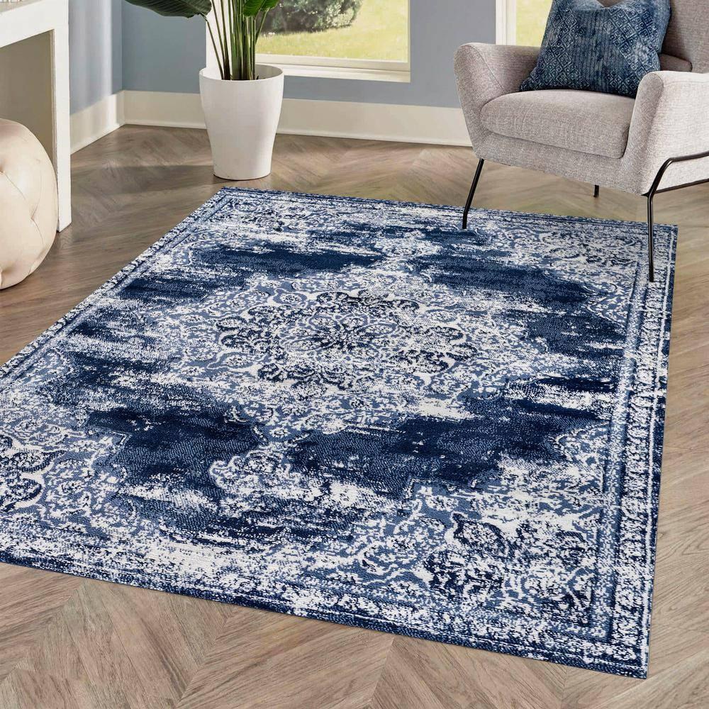 3'x5' Alhambra Ornate Medallion Modern Area Rug, Navy/Ivory - JONATHAN Y