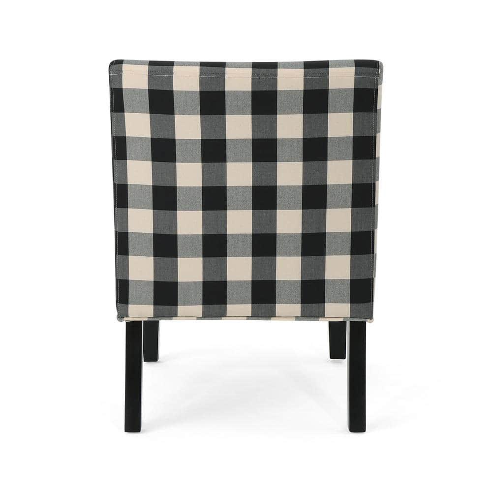 Kassi Traditional Black Checkerboard Fabric Accent Chair