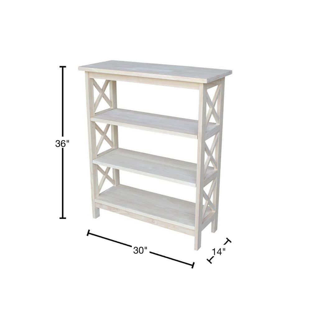 36" 3 Tier X-Sided Bookcase - International Concepts: Mid-Century Modern Style, Unfinished Hardwood, Metal Hardware
