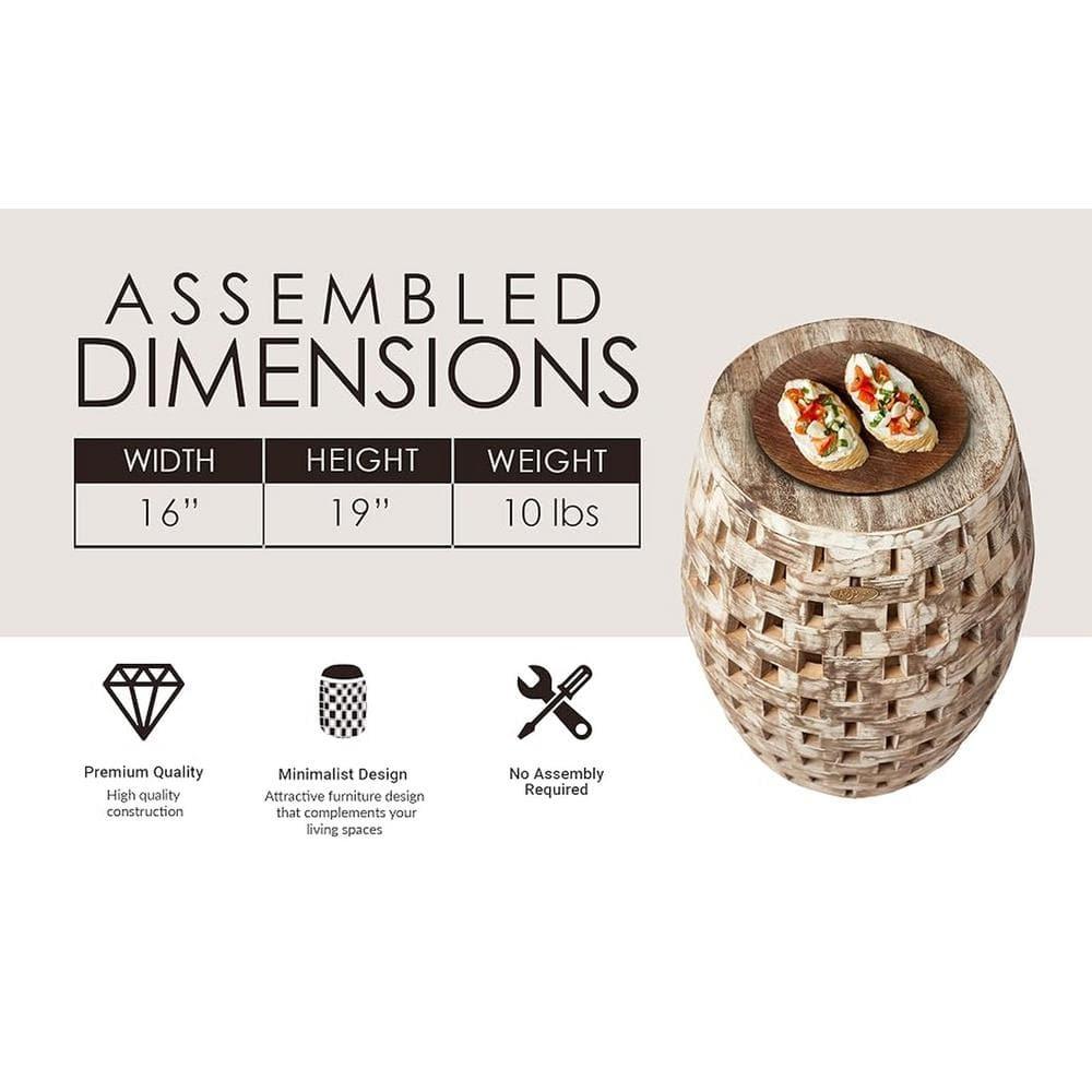 Balkene Home Maya Oval Rustic Garden Stool Wood Outdoor Seating & End Table Portable Adaptable Outdoor Furniture - Seasoned Patina Finish