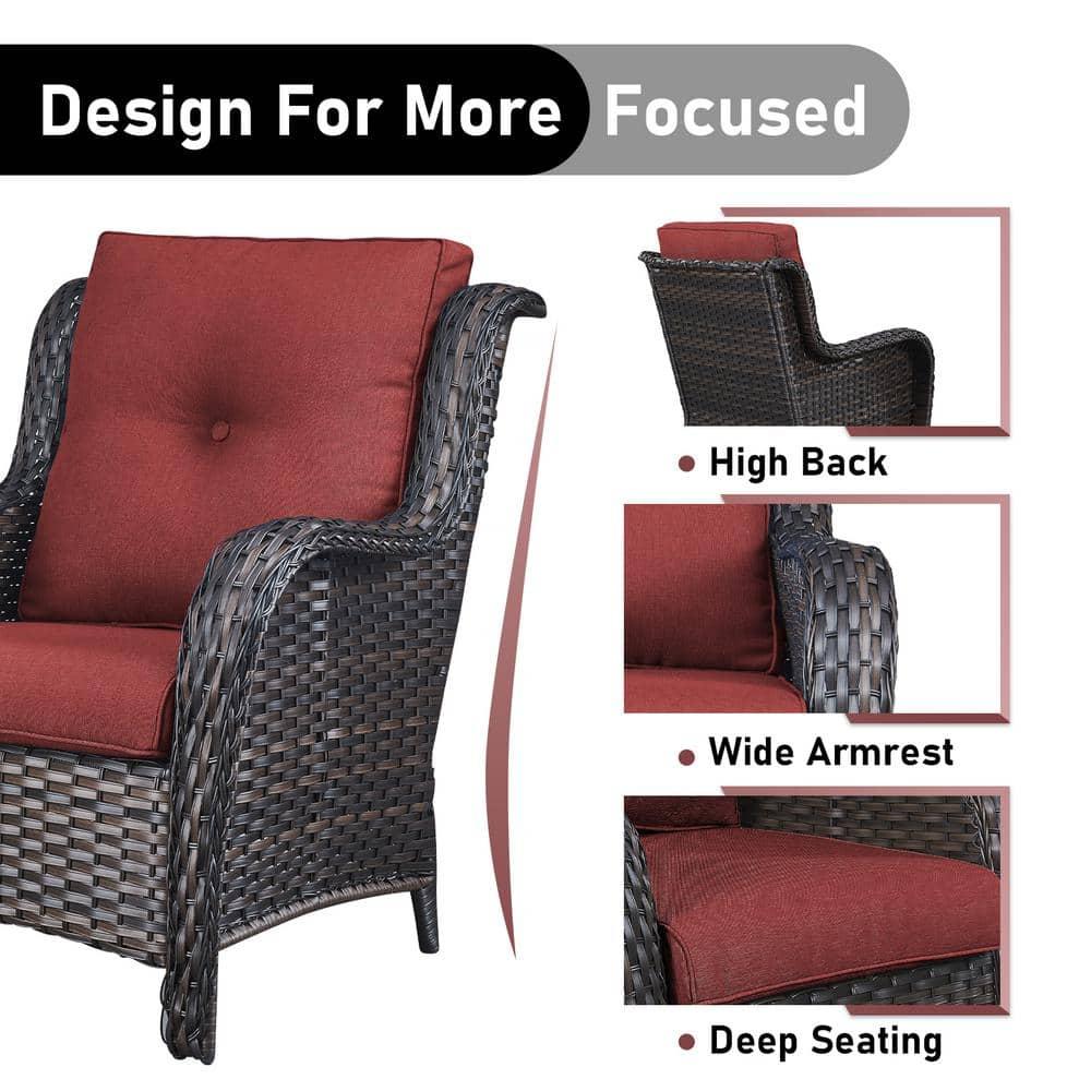 Rilyson Patio Furniture Chairs Outdoor Chair - 2 Piece Wicker Rattan Chairs Set with High Back and Deep Seating for Deck Porch Balcony Backyard Garden(Brown/Red)