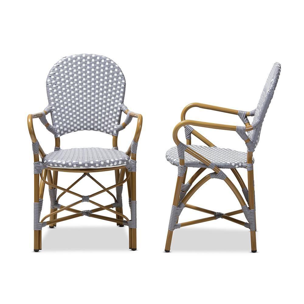 Set of 2 Baxton Studio Seva Classic French Indoor and Outdoor Beige and Red Bamboo Style Stackable Bistro Dining Chair Set