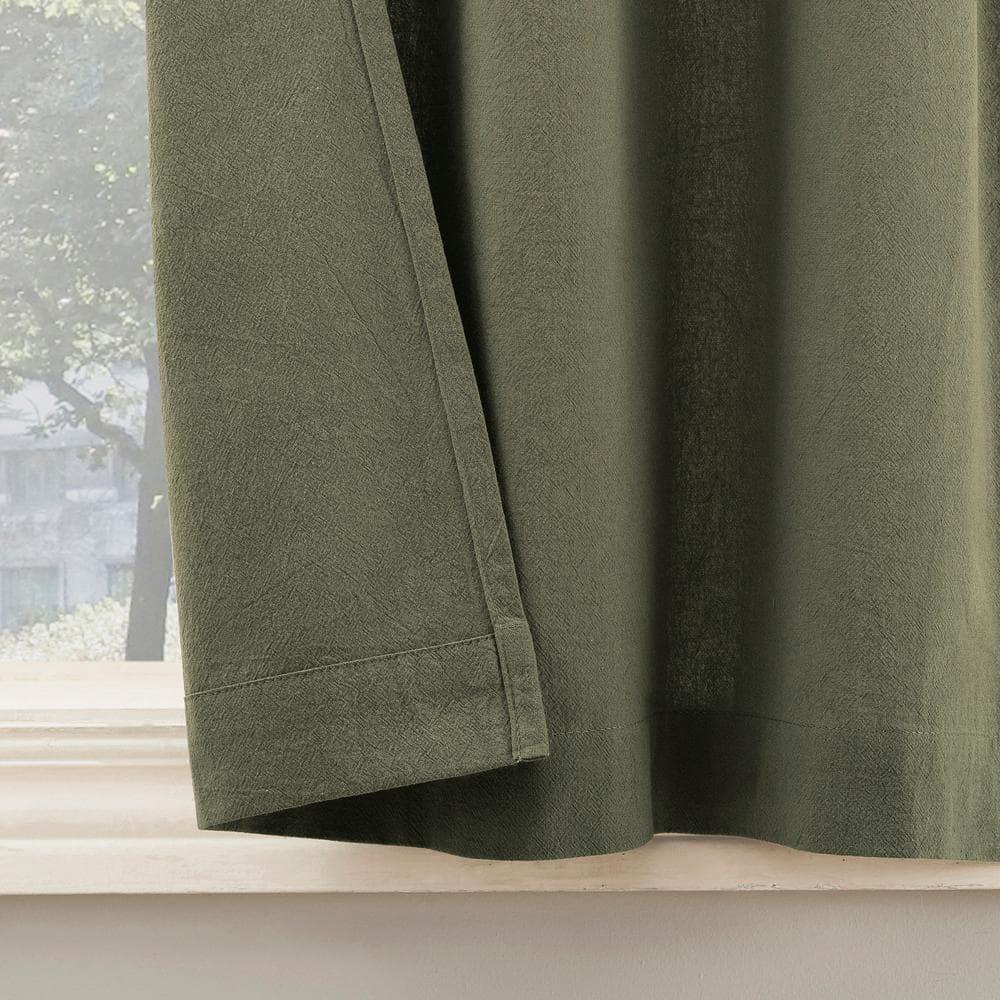 Moss Green Cotton Tab Top Sheer Kitchen Window Curtains, 52" x 36"