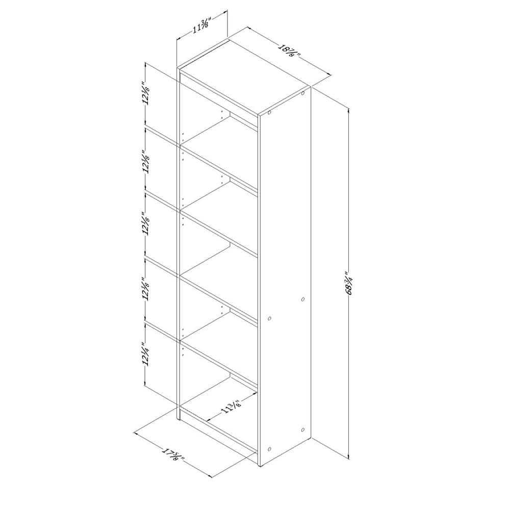 Axess Narrow 5-Shelf Narrow Bookcase Pure White