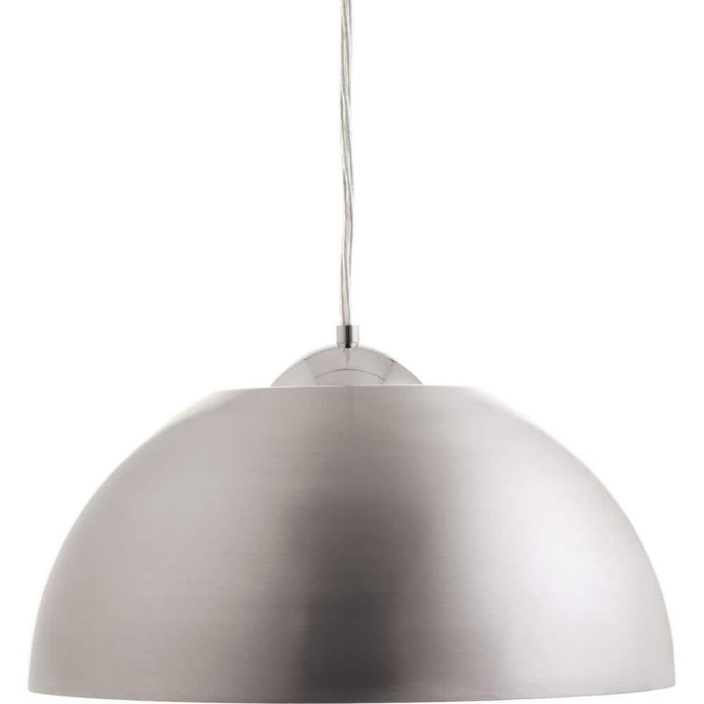 Progress Lighting Dome 1-Light LED Pendant, Satin Aluminum, Painted Silver Interior, Steel, Dry Rated