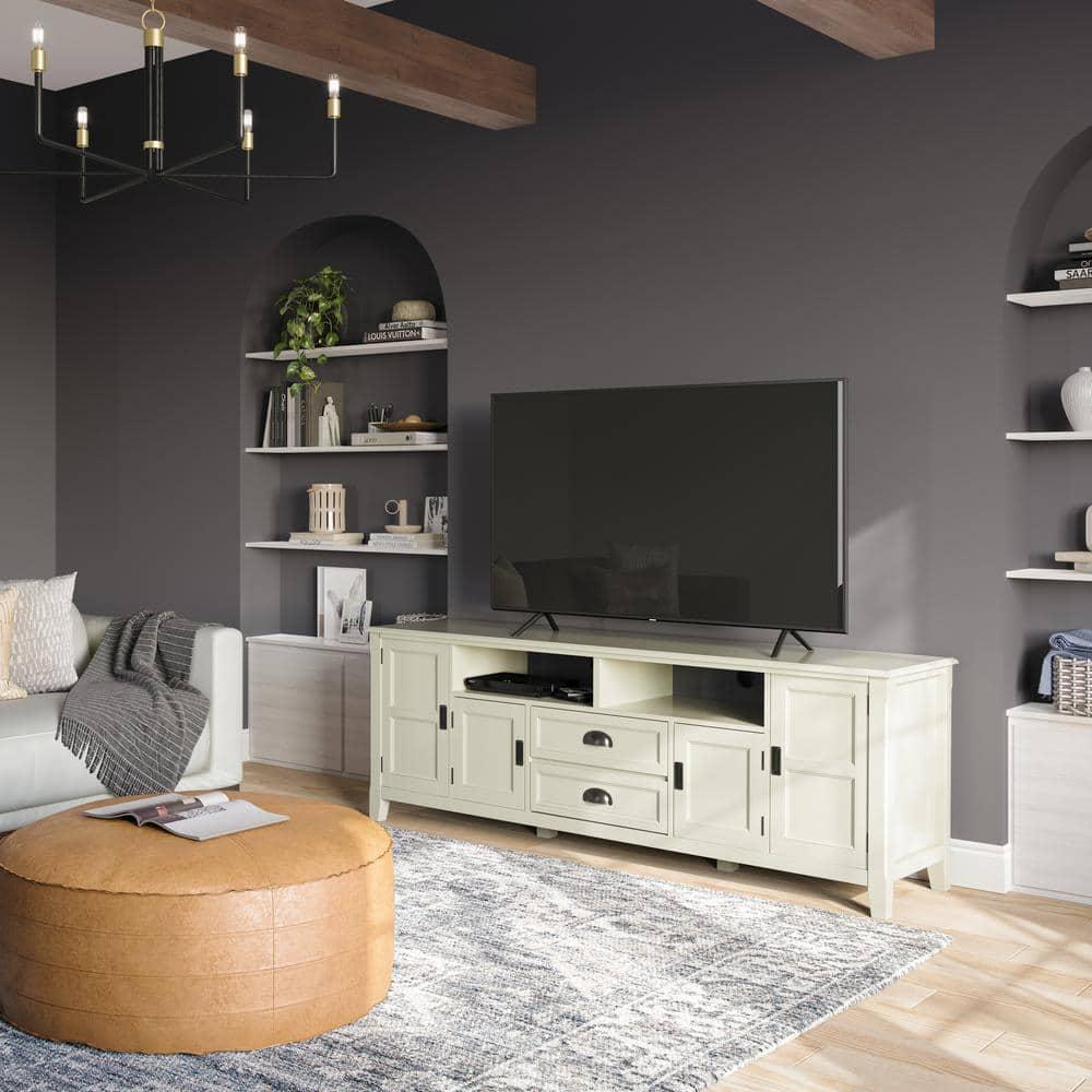 Simpli Home Burlington 72"W Solid Wood TV Stand for TVs up to 80" with 4 Cabinets