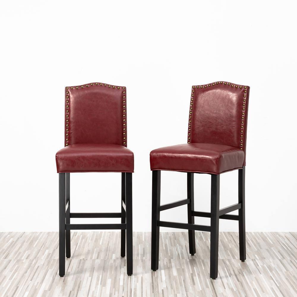 Set of 2 Upholstered PU Barstools with Studded Decor - Glitzhome