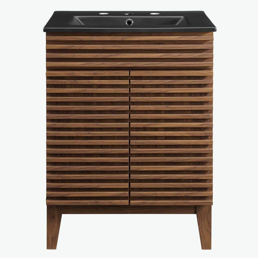 Modway Render 24" Modern Wood Bathroom Vanity in Walnut/Black