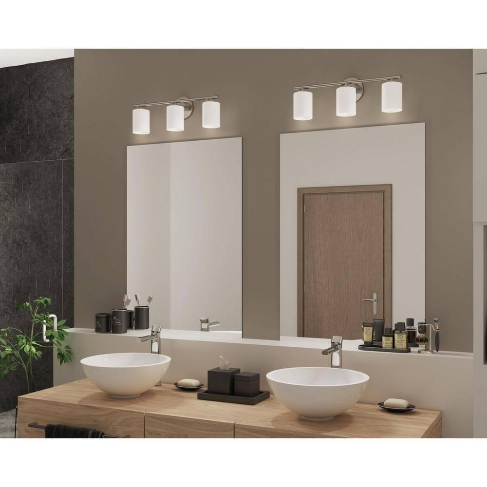 Progress Lighting Replay Collection 3-Light Bath Vanity, Polished Nickel, Shade Included