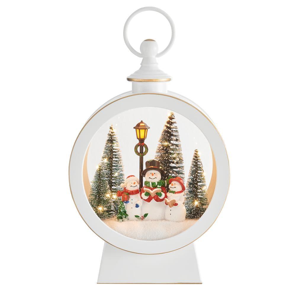 Danya B. Tabletop White Christmas Holiday Winter Snowman Scene Diorama Lighted Lantern Decoration - Oval