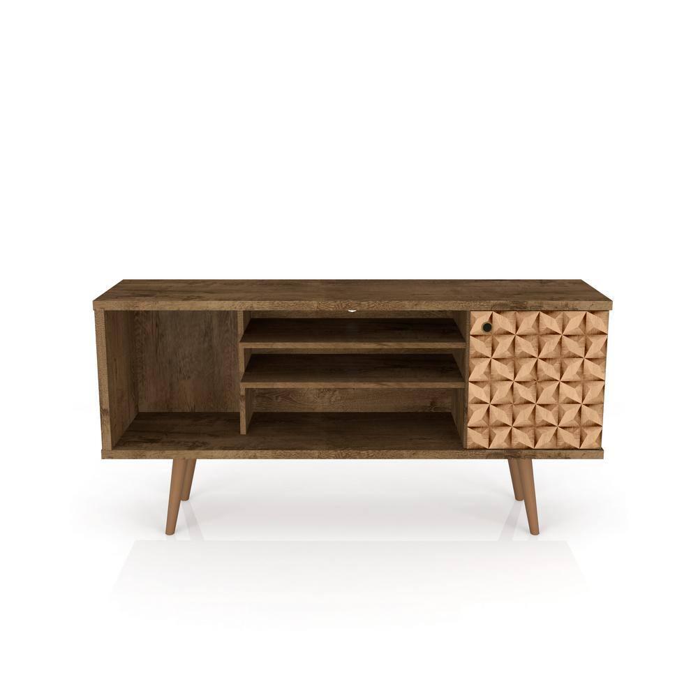 Liberty 53.14" Mid-Century Modern TV Stand with 5 Shelves and 1 Door  with Solid Wood Legs