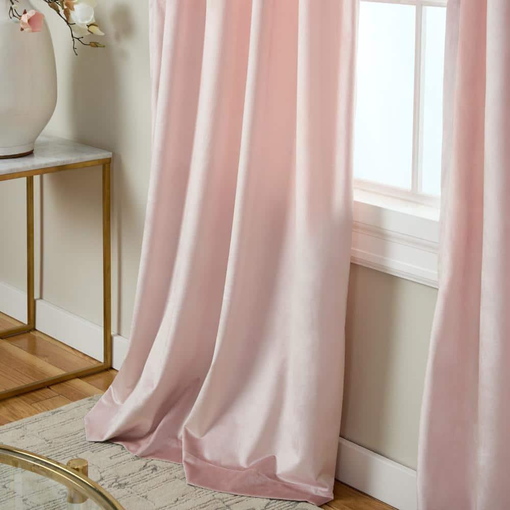 Set of 2 (96"x54") Velvet Heavyweight Pinch Pleat Top Curtain Panel Blush - Exclusive Home: Mid-Century Modern, Light Filtering