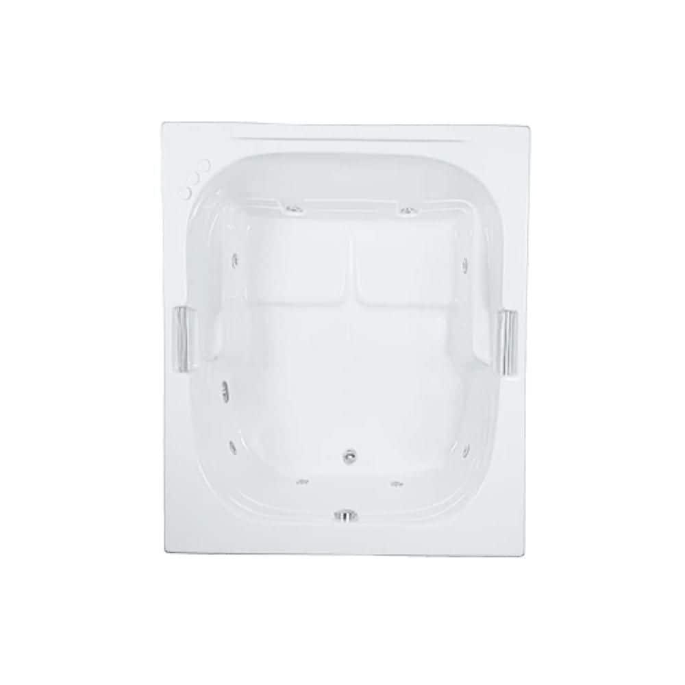 WaterTech Acrylic 60 in. x 60 in. SQ Reversible Drain Drop-In Whirlpool Tub - Biscuit