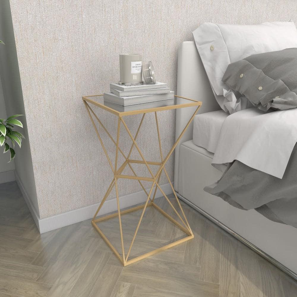 Glam Geometric Mirrored Accent Table Gold - Olivia & May: 27.625" H, No Assembly Required