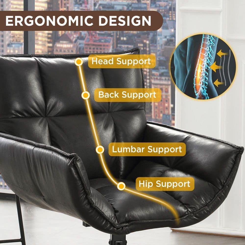 TEWLOSS Swivel Accent Chair Set of 2 Faux Leather Armchair with Metal Legs, Black