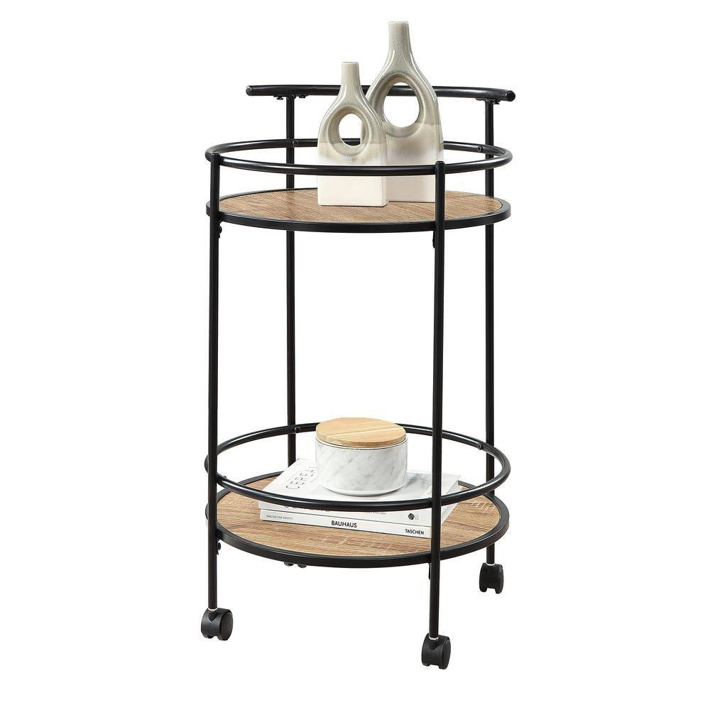 Designs2Go Charlie Serving Bar Cart in Beige Wood with Black Metal Frame
