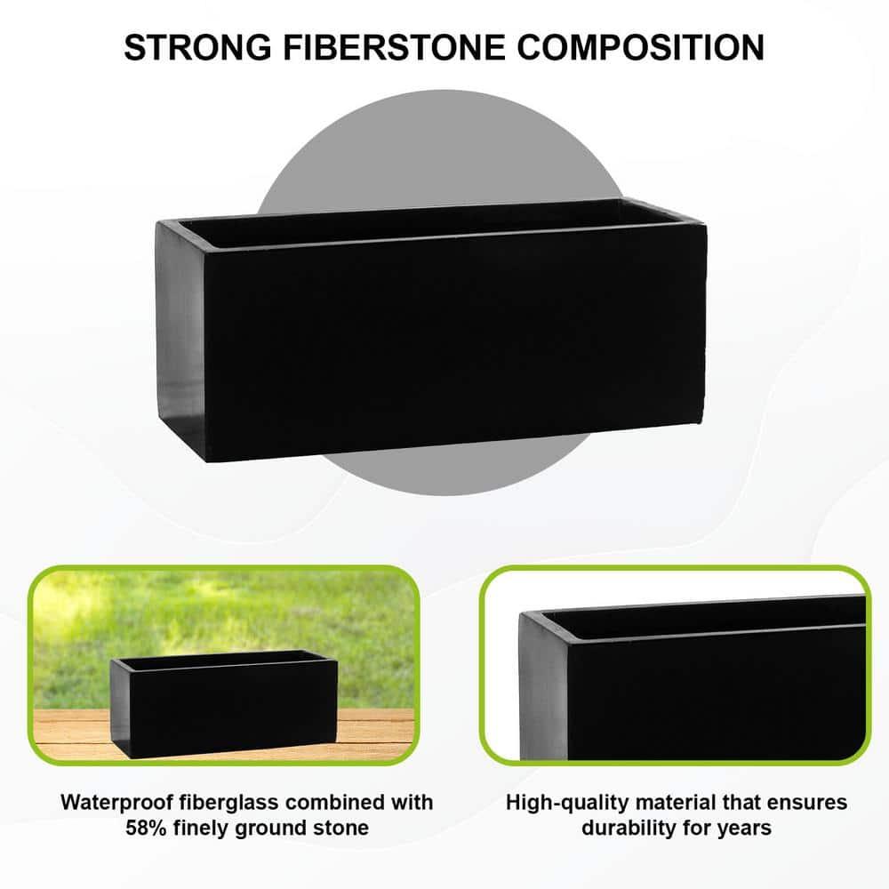 Balcony Small 19.7 in. W Black Fiberstone Indoor Outdoor Modern Rectangle Planter