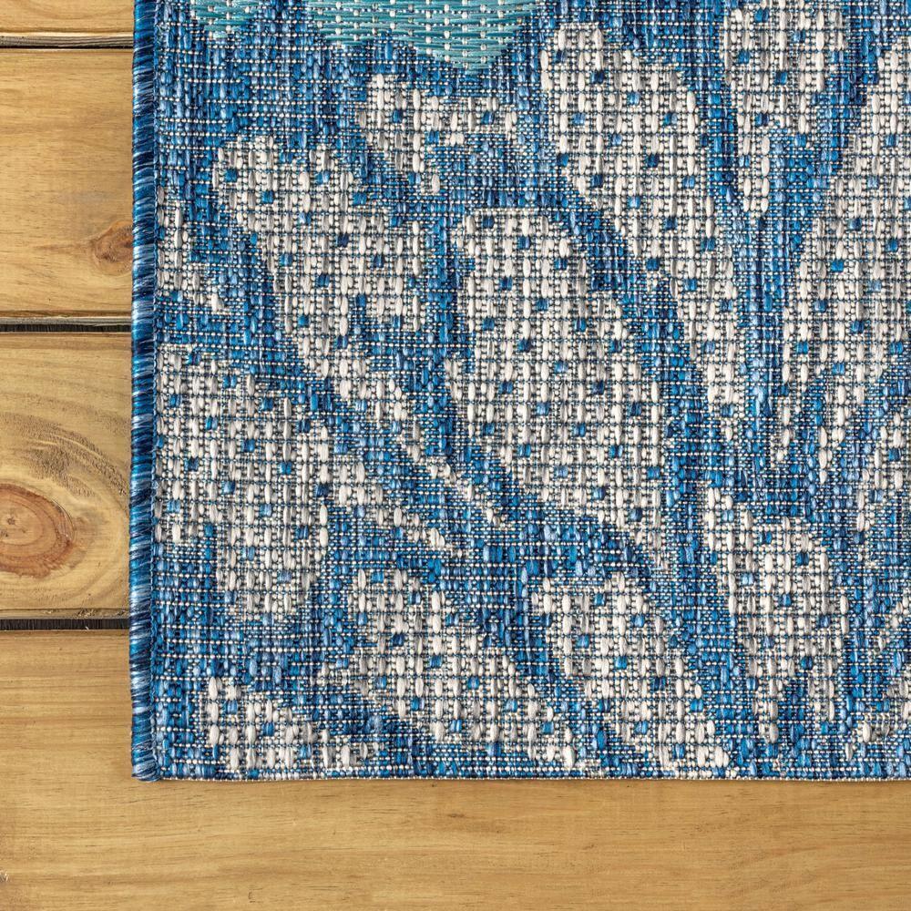 JONATHAN Y Zinnia Modern Floral Textured Weave Navy/Aqua 2 ft. x 20 ft. Indoor/Outdoor Runner Rug