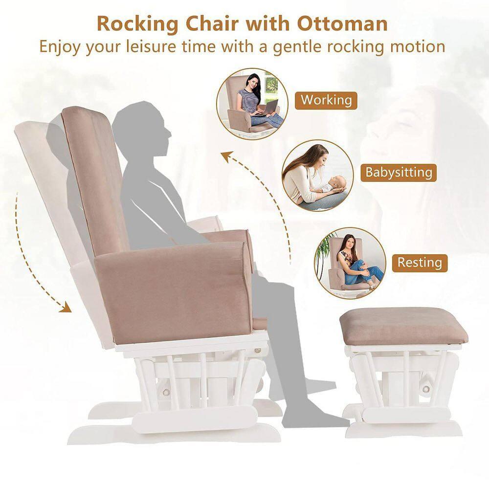 Costway Baby Nursery Relax Rocker Rocking Chair Glider & Ottoman Set w/Cushion Pink