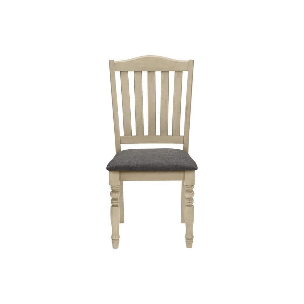 Antique Gray Linen Upholstered Wood Side Chair Set