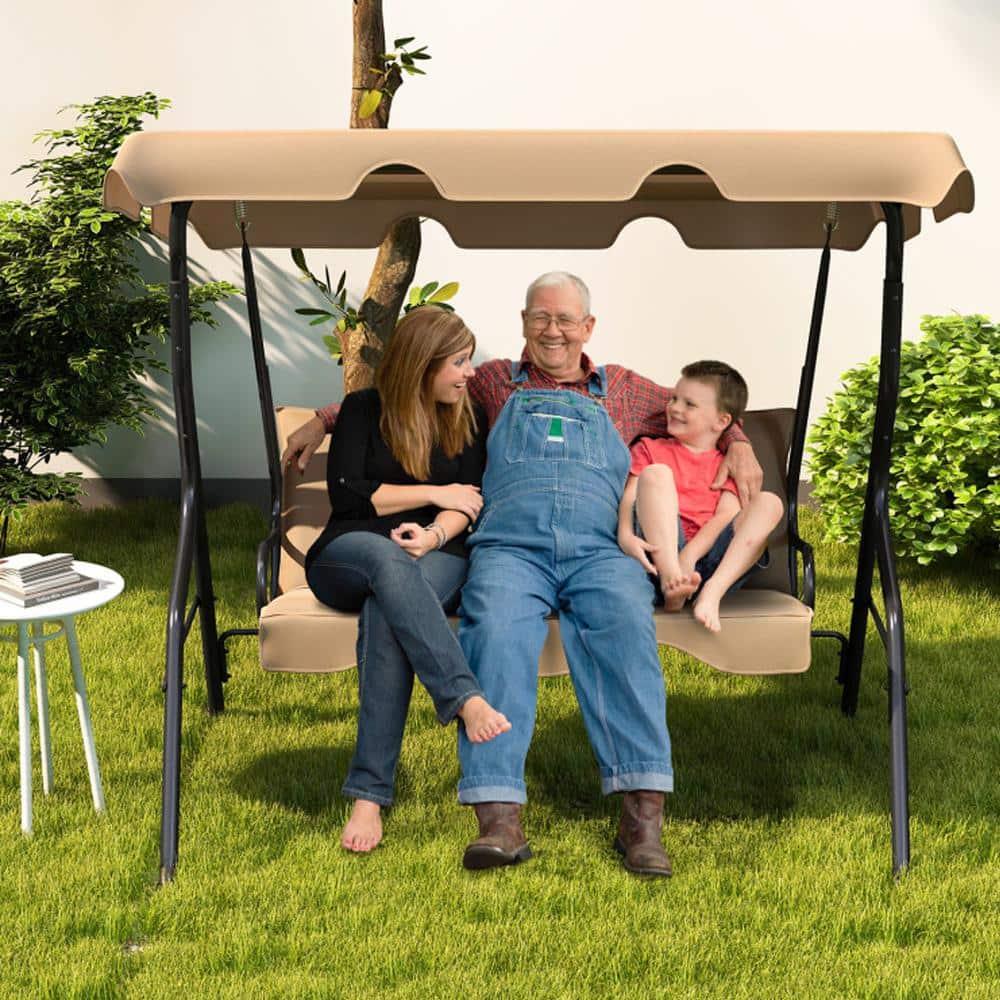 Arlmont & Co. Arlmont & Co. Patio 3 Seats Canopy Swing Glider Hammock Steel Frame Cushioned Backyard