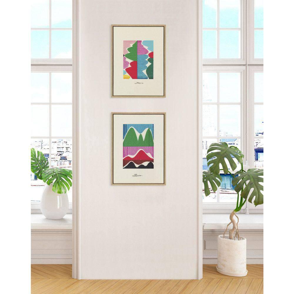 Kate and Laurel Sylvie Beyond Our Wildest Dreams and Remember When People Kissed Framed Canvas Wall Art Set by Amber Vittoria, 2 Piece Set 18x24 Natural, Modern Abstract Colorful Geometric Art Set
