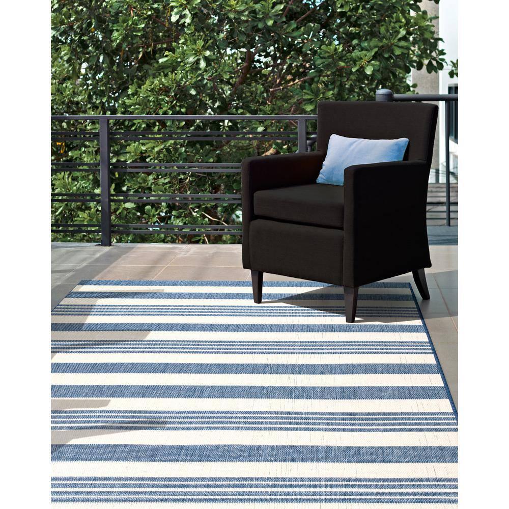 Nuloom Robin Striped 10x14 Indoor/Outdoor Area Rug for Living Room Patio Deck Front Porch Kitchen, Blue/Ivory