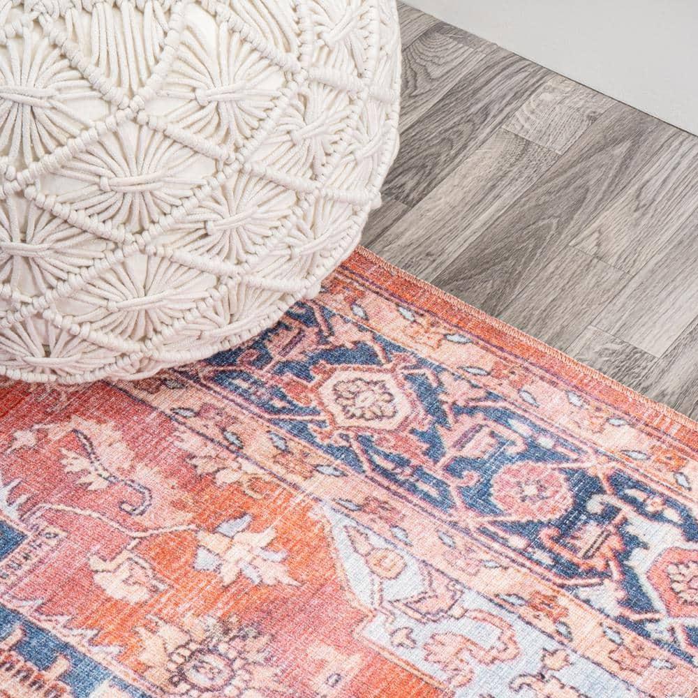 5' x 8' Maris Ornate Medallion Machine Washable Indoor/Outdoor Area Rug, Orange/Cream - JONATHAN Y