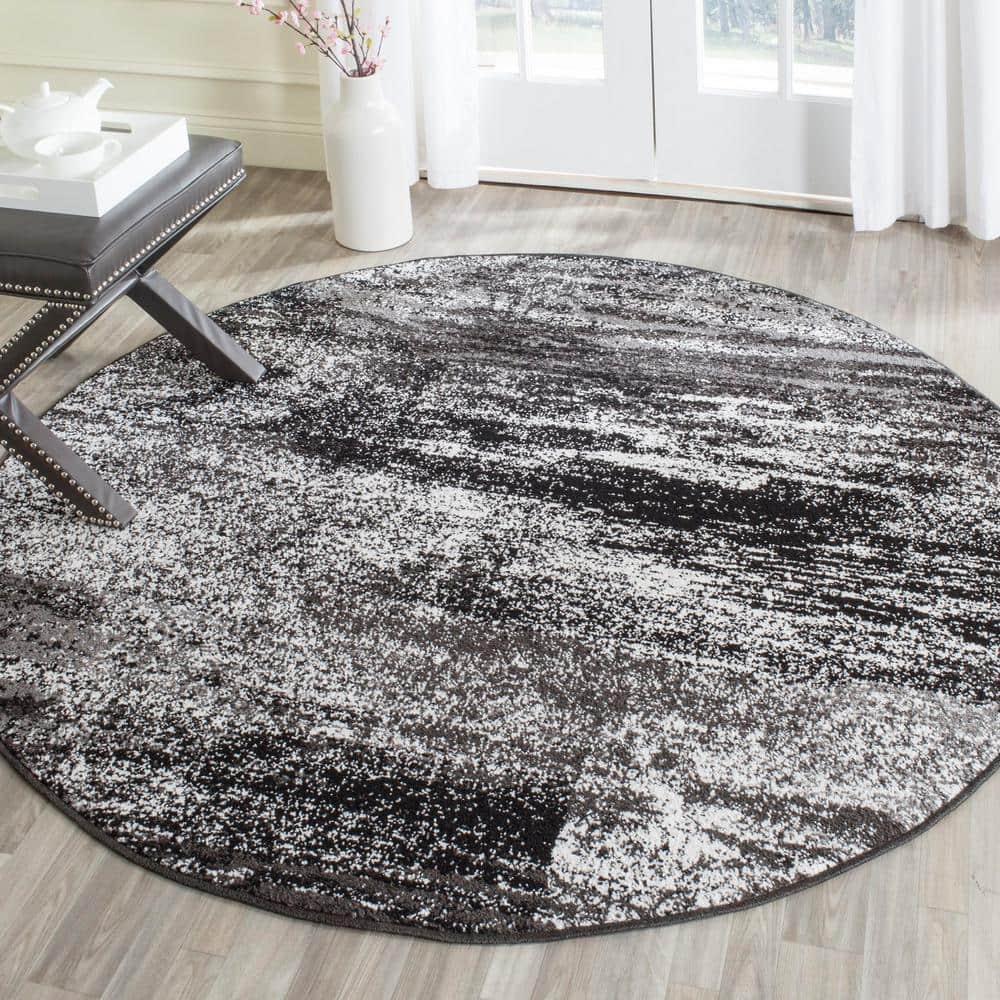 Adirondack ADR112 Machine Made Indoor Area Rug - Silver/Black - 9' Round - Safavieh