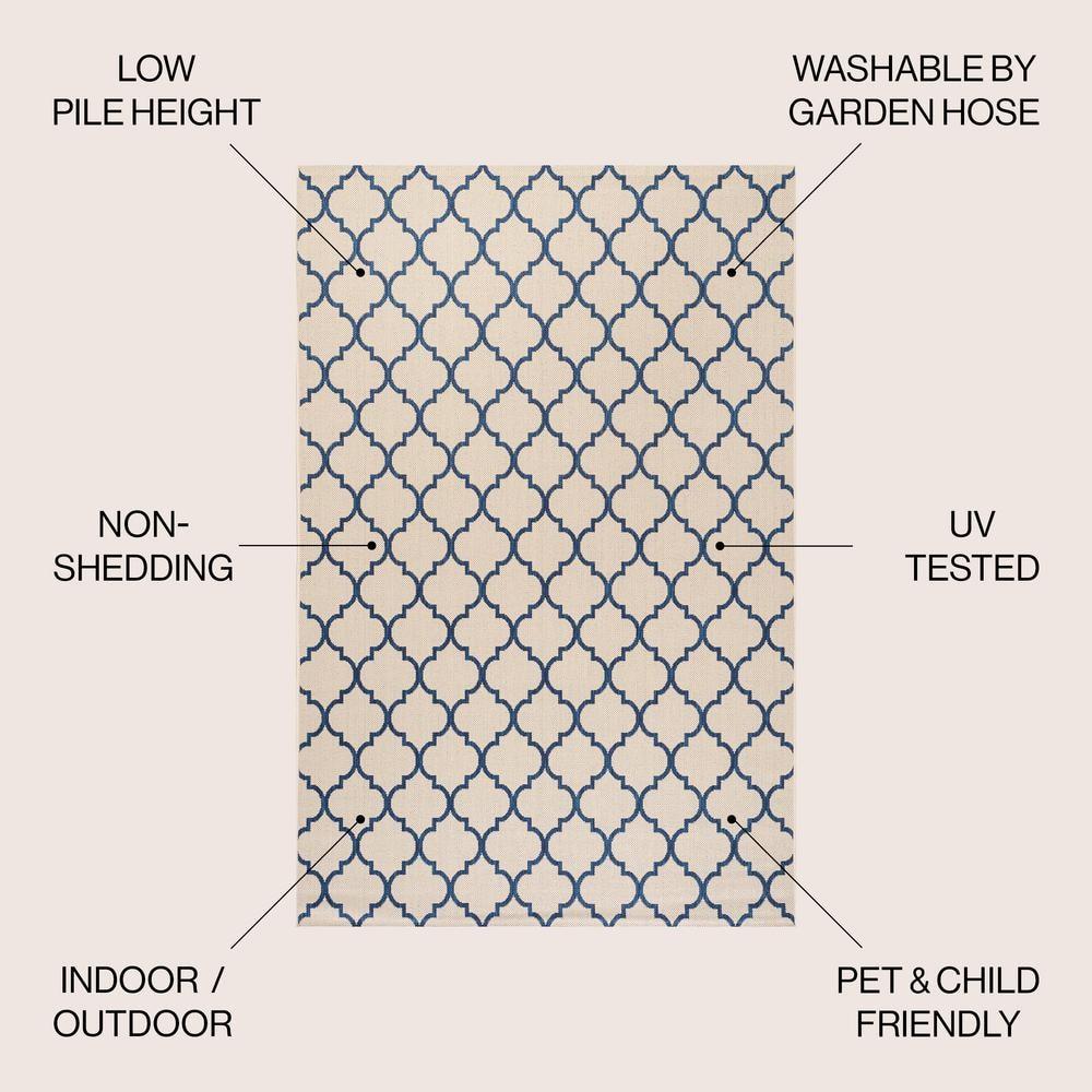 JONATHAN Y SMB122A-3 Arabesque Ogee Trellis Beige/Navy 3 ft. x 5 ft. Indoor/Outdoor Area Rug, Bohemian Casual, Pet Friendly, Stain Resistant, Easy to Clean, for Patio, Living Room; Kitchen, Bedroom