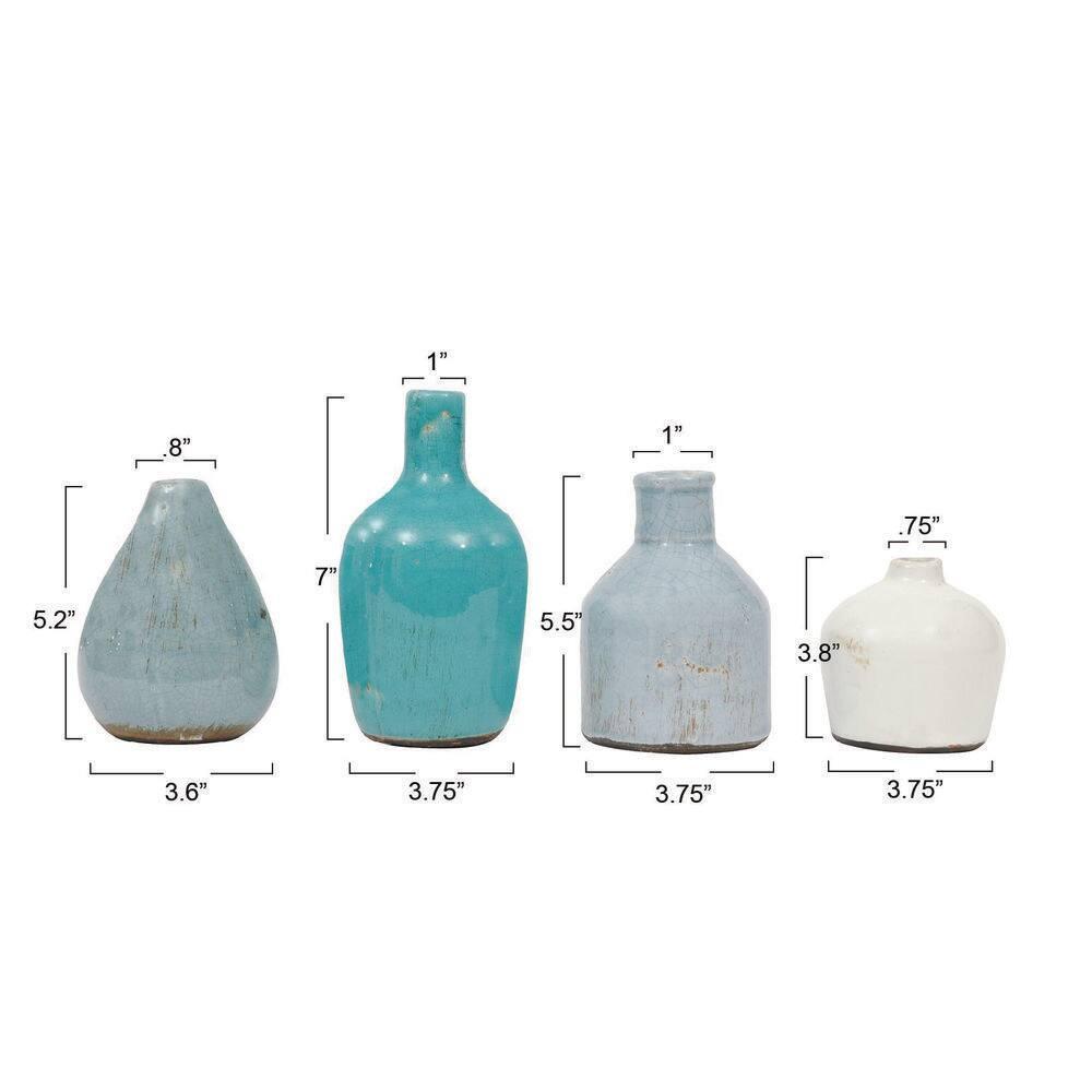 Storied Home Set of 4 Terra-cotta Vases Blue & White - Handmade Pottery, Not Dishwasher-Safe