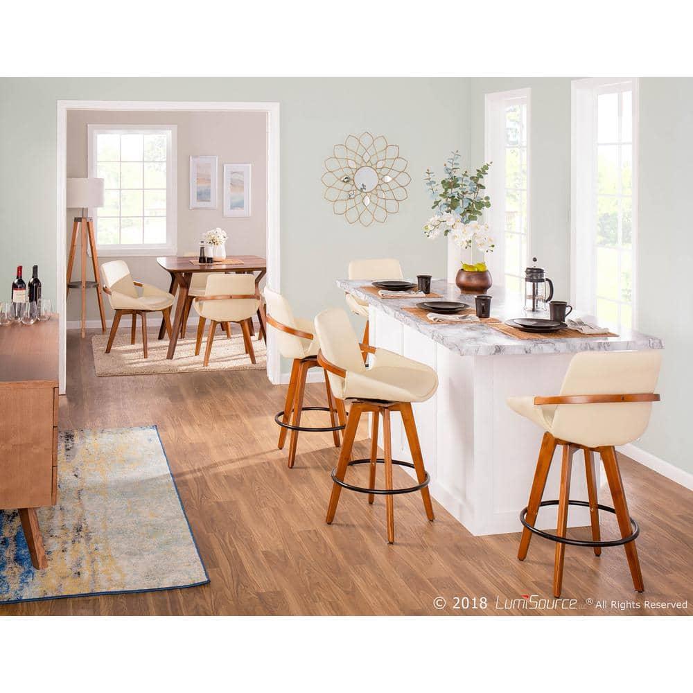 Cosmo Mid-Century Modern Chair Cream/Walnut - LumiSource: Faux Leather, Walnut Wood Legs, Padded Seat