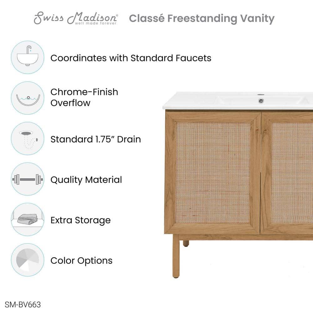 SM-BV663 Classe 36" Freestanding Bathroom Vanity in Golden Oak with Sink Top